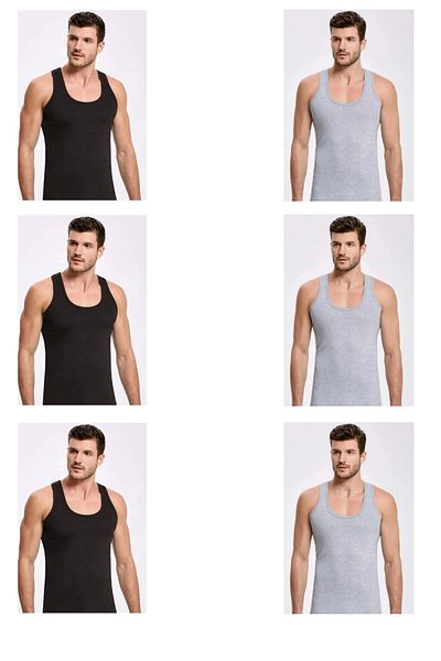 QULAT Men's Cotton Plain Classic Undershirt Black-Grey/ 6 Pieces