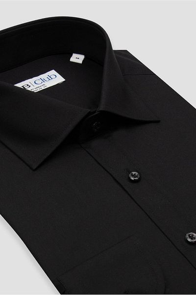 Abbate Bb Club Lima Poplin Cotton Polyester Regular Fit Black Classic Collar Men's Solid Shirt