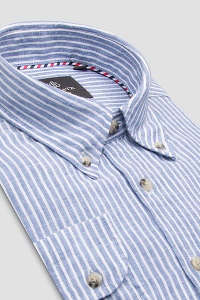 Abbate Sorento Linen Linen Comfort Fit Dark Blue Button Collar Men's Striped Shirt