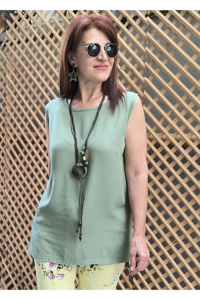 DenizEge Viscose Sleeveless Blouse Çağla Green