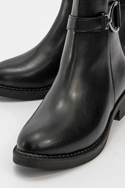 CCWAY AYAKKABI Γυναικείες μπότες με αγκράφα ΜΑΥΡΟ ΔΕΡΜΑ