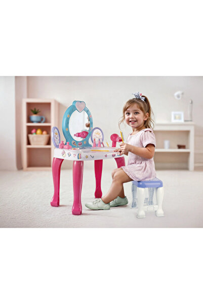 Cici Oyuncak Kız Çocuk Güzellik Beauty Unicorn Makyaj Masası Tabureli Evcilik Aksesuarlı Oyuncak