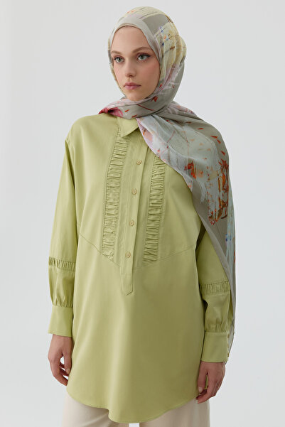 Tuğba Büzgü Kesik Detaylı Tunik - Fıstık Yeşili