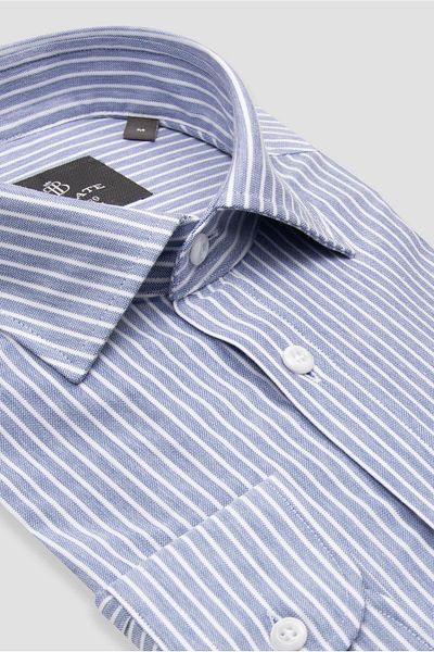 Abbate Florence Jersey Cotton Blend Comfort Fit Navy Classic Collar Men's Striped Shirt