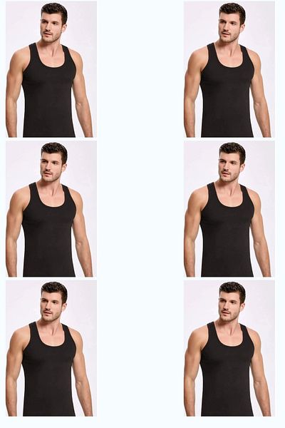 QULAT Men's Cotton Plain Classic Undershirt Black / 6 Pieces