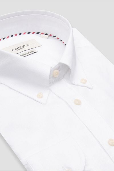 Abbate Matteo Royal Oxford Cotton Comfort Fit White Button-Down Collar Men's Solid Shirt
