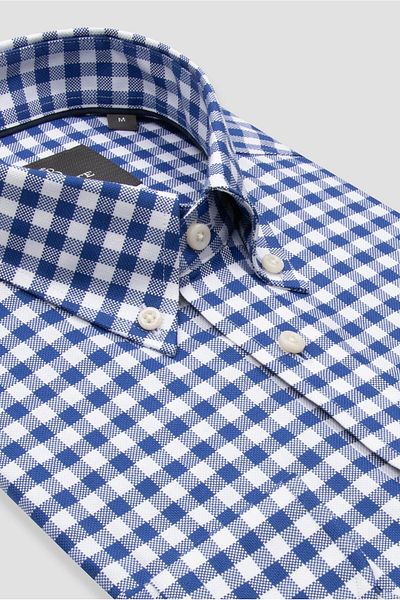 Abbate Lusso Twill Cotton Comfort Fit Navy Blue Button Collar Men's Checkered Shirt