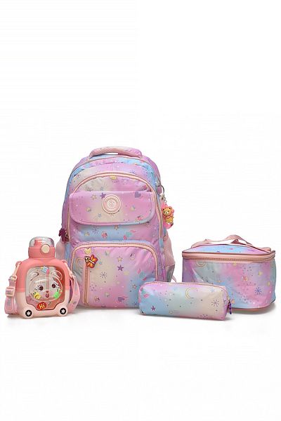 ELATAE Children's 4-Piece School Set Primary School Bag & Thermal Lunch Box & Pen Holder & Water Bottle 1390