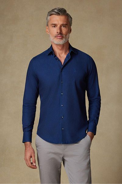 Abbate Donatello Denim Cotton Comfort Fit Dark Blue Classic Collar Men's Straight Shirt