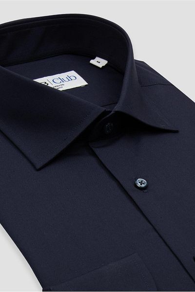 Abbate Bb Club Oscar Poplin Cotton Polyester Slim Fit Navy Blue Classic Collar Men's Solid Shirt