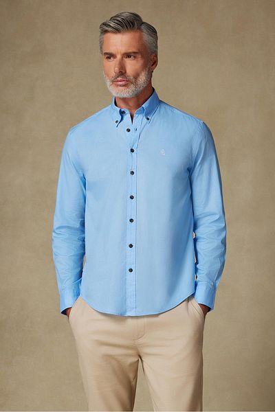 Abbate Mario Poplin Cotton Comfort Fit Light Blue Button-Down Collar Men's Plain Shirt
