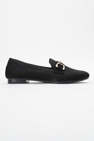 CCWAY AYAKKABI Women's Buckle Knitwear Casual Shoes Black