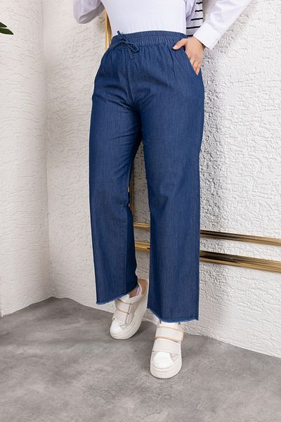 Nevayla Moda Elastic Waist Linen Trousers - Navy Blue / A0104