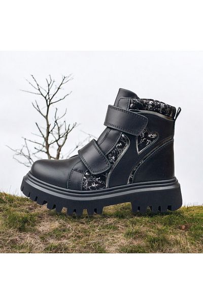 JOJO KIDS ορθοπεδικές μαύρες μπότες για κορίτσια, 100% 100 γνήσιες δερμάτινες μπότες, αδιάβροχες, μπότες velcro, αντιολισθητική σόλα