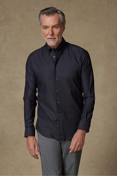 Abbate Carlo Royal Oxford Cotton Slim Fit Black Button-Down Collar Men's Solid Shirt