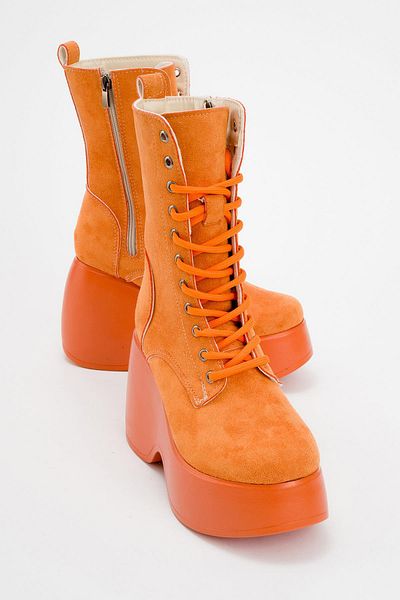 CCWAY AYAKKABI Wedge Heeled Lace up Boots Oranj Suede