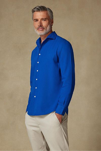 Abbate Antonio Armür Cotton Comfort Fit Navy Blue Mostra Collar Men's Plain Shirt
