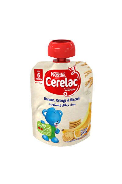 Cerelac نستله - طعام أطفال بنكهة الموز والبرتقال والبسكويت، من عمر 6 أشهر، 90 جم