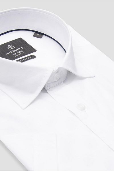 Abbate Vento Poplin Cotton Comfort Fit White Classic Collar Men's Plain Shirt