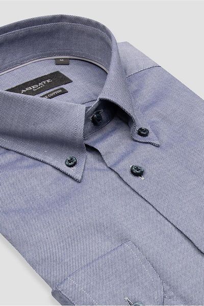 Abbate Carlo Royal Oxford Cotton Slim Fit Blue Button-Down Collar Men's Solid Shirt