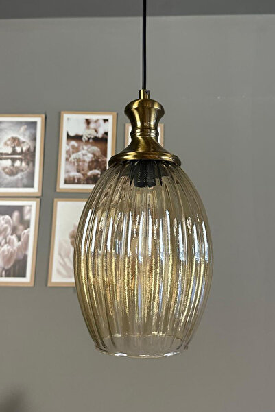 Bamyum Yolza Cam Bal Rengi Tekli Avize Eskitme Tokmak Başlık Retro Sarkıt Lamba Salon Aydınlatma