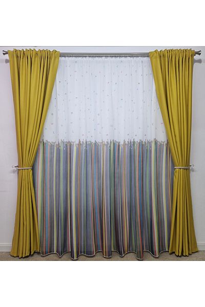 Perdelenoi by Igni Comex Blackout Drapes, Plain Mustard, Set Of 2pcs