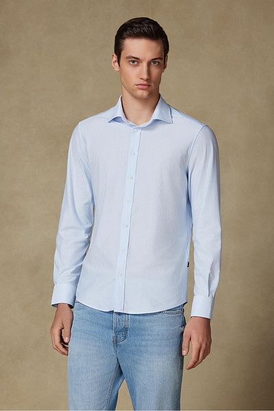 Abbate Florence Jersey Cotton Blend Comfort Fit Navy Classic Collar Men's Solid Shirt