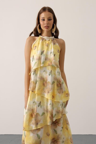 Le Savu Жълта рокля SHILSEE с флорален принт