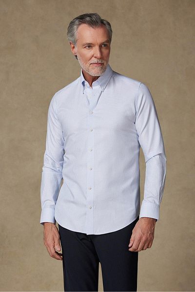 Abbate Carlo Armory Cotton Slim Fit Light Blue Button Collar Men's Printed Shirt