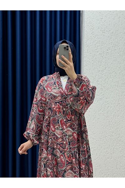 MİHRA STORE Serina Patterned Dress-Sa2559 Coral