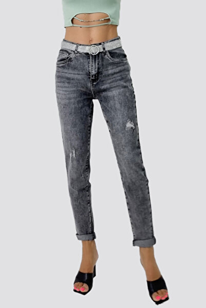 FashionForYou Antoris women's boyfriend jeans, high waist and belt with handm...