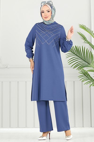 ModaMerve Stylish Suit with Stone Detail 430Dvl897-M Indigo