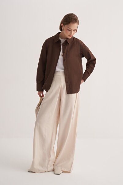 EBU Prive Women's Poplin Basic Shirt Brown