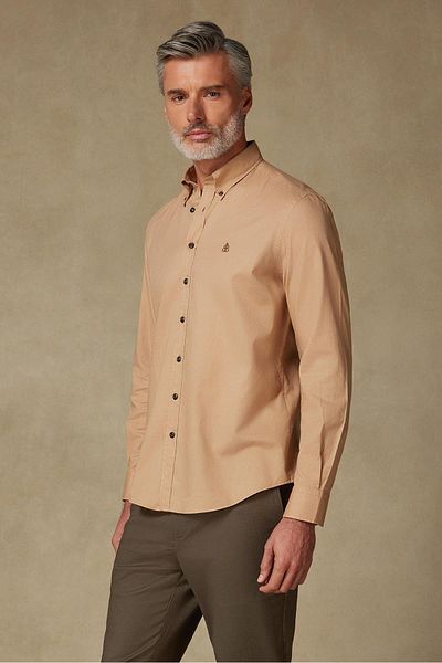 Abbate Mario Poplin Cotton Comfort Fit Beige Button Collar Men's Plain Shirt