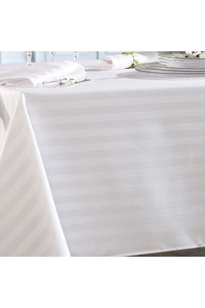 Pucioasa Striped damask tablecloth, 100% cotton, 140x320cm, white