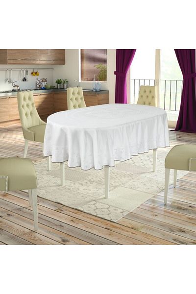 Lenjerii Deosebite Waterproof oval tablecloth 160x220cm, Jakar Pano, White