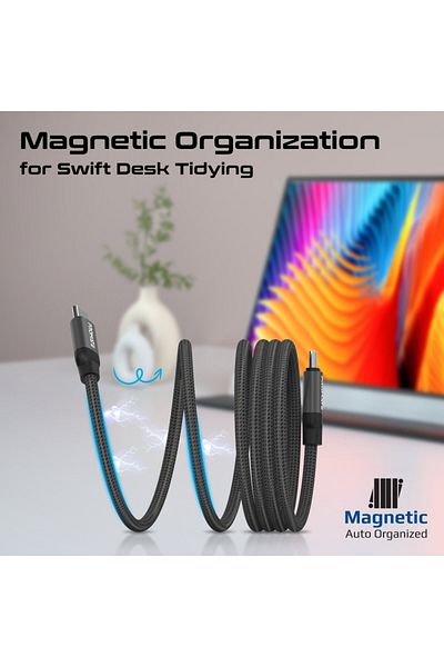 Promate Springy USB-C Magnetic Self-Regulating Cable, Supports 60W Data Transfer and Charging