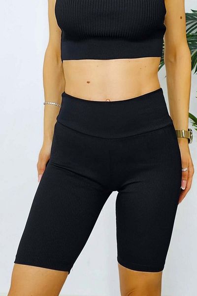 FashionForYou Yoga Vibe Short Tights, Push Up With Toning Effect And Tetra Material, Black, S
