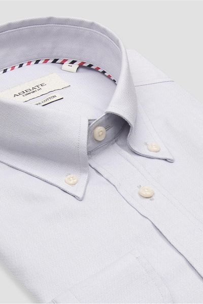 Abbate Matteo Royal Oxford Cotton Comfort Fit Light Gray Button-Down Collar Men's Solid Shirt