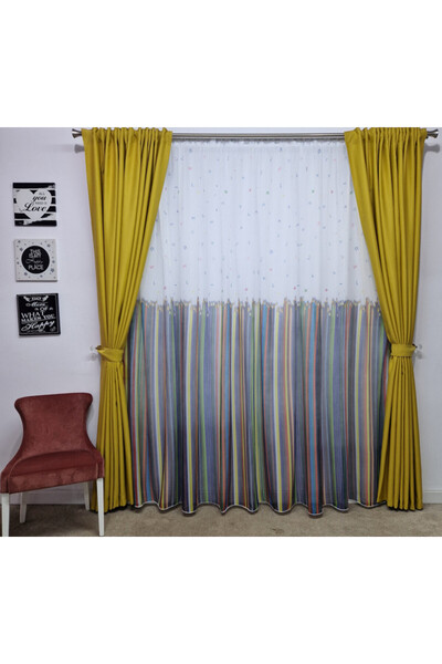 Perdelenoi by Igni Comex Blackout Drapes, Plain Mustard, Set Of 2pcs