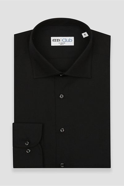 Abbate Bb Club Oscar Poplin Cotton Polyester Slim Fit Black Classic Collar Men's Solid Shirt