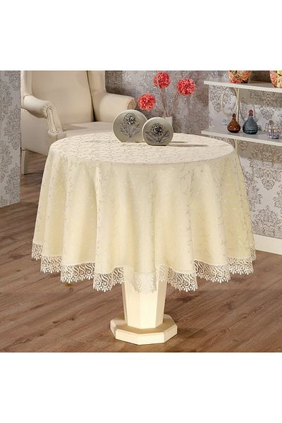 Lenjerii Deosebite Round tablecloth with lace border, Jackline, cream