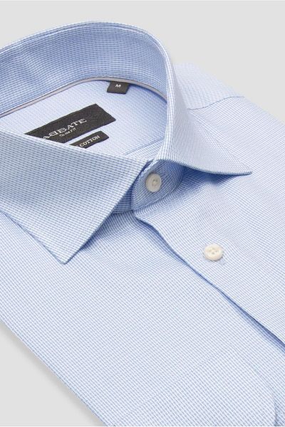 Abbate Donatello Armure Cotton Slim Fit Light Blue Classic Collar Men's Patterned Shirt