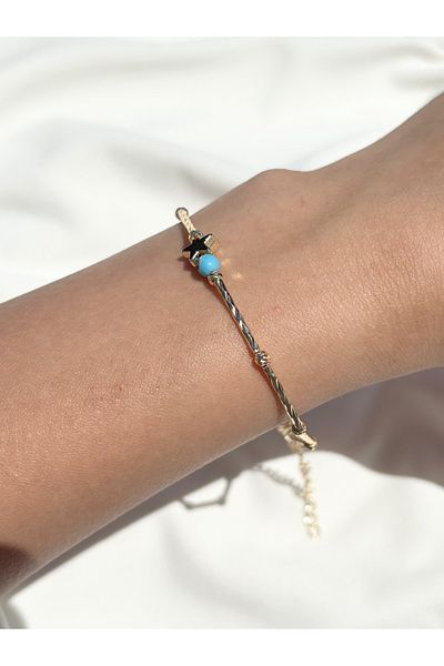 Eylülün Takısı Women's Gold Color Evil Eye Beaded Star Bracelet