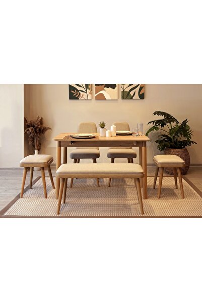 Vivense VİNA MİNİ AÇILIR MUTFAK MASA TAKIMI, KARİNA MEŞE KREM, 1005