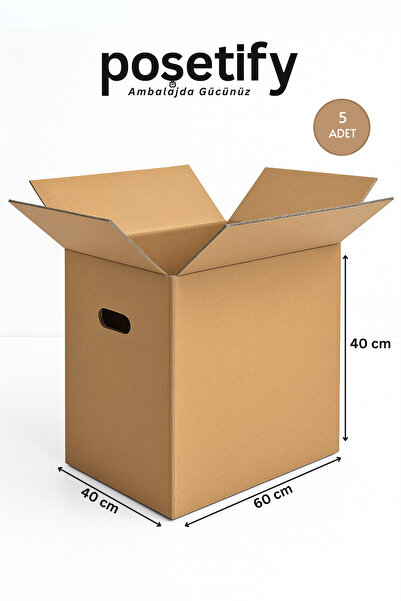 POŞETİFY El Geçmeli Çift Oluklu Koli 60x40x40 | 5’li Set | Taşınma ve İhracat...