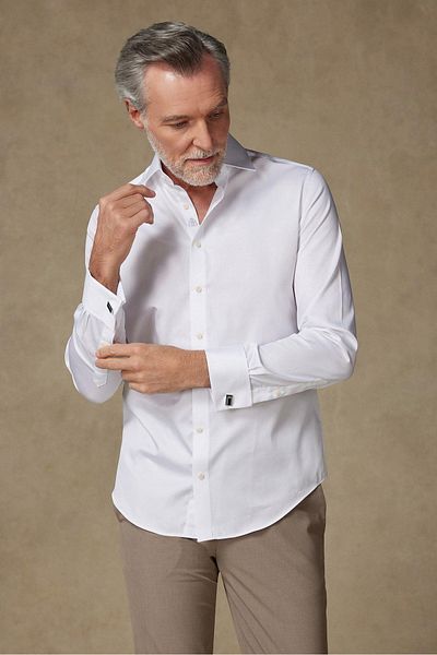 Abbate Francesco Satin Cotton Slim Fit White Classic Collar Men's Plain Shirt