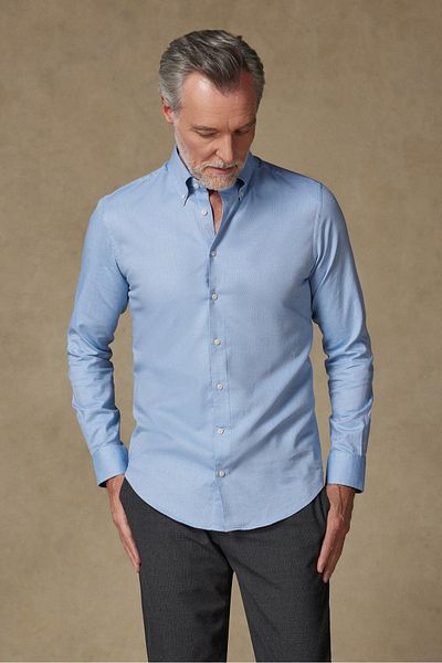 Abbate Carlo Royal Oxford Cotton Slim Fit Light Blue Button-Down Collar Men's Solid Shirt