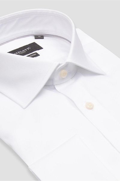 Abbate Francesco Satin Cotton Slim Fit White Classic Collar Men's Plain Shirt