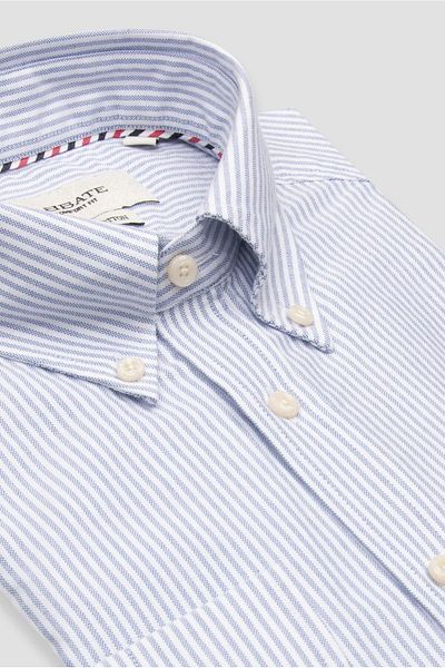 Abbate Marcel American Oxford Cotton Comfort Fit Dark Blue Button-Down Collar Men's Striped Shirt